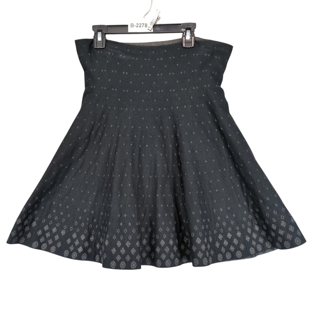 MAX Studio Black Sweater Knit Flare Skirt Sz L Diamond Knee-Length Dark Academia